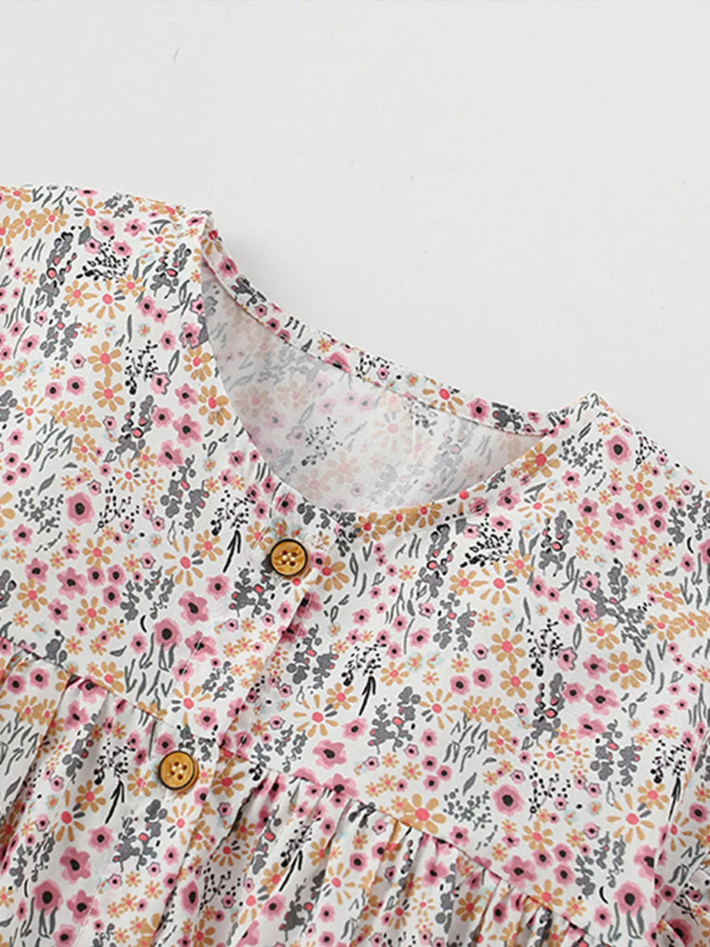 Children's Floral Print Button - Front Ruffle Sleeve Dress - Little Janey Shop