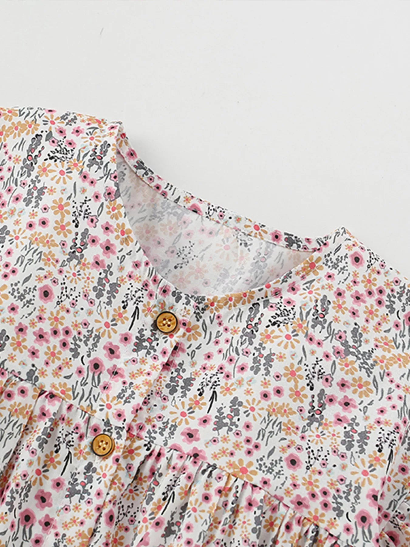 Children's Floral Print Button - Front Ruffle Sleeve Dress - Little Janey Shop