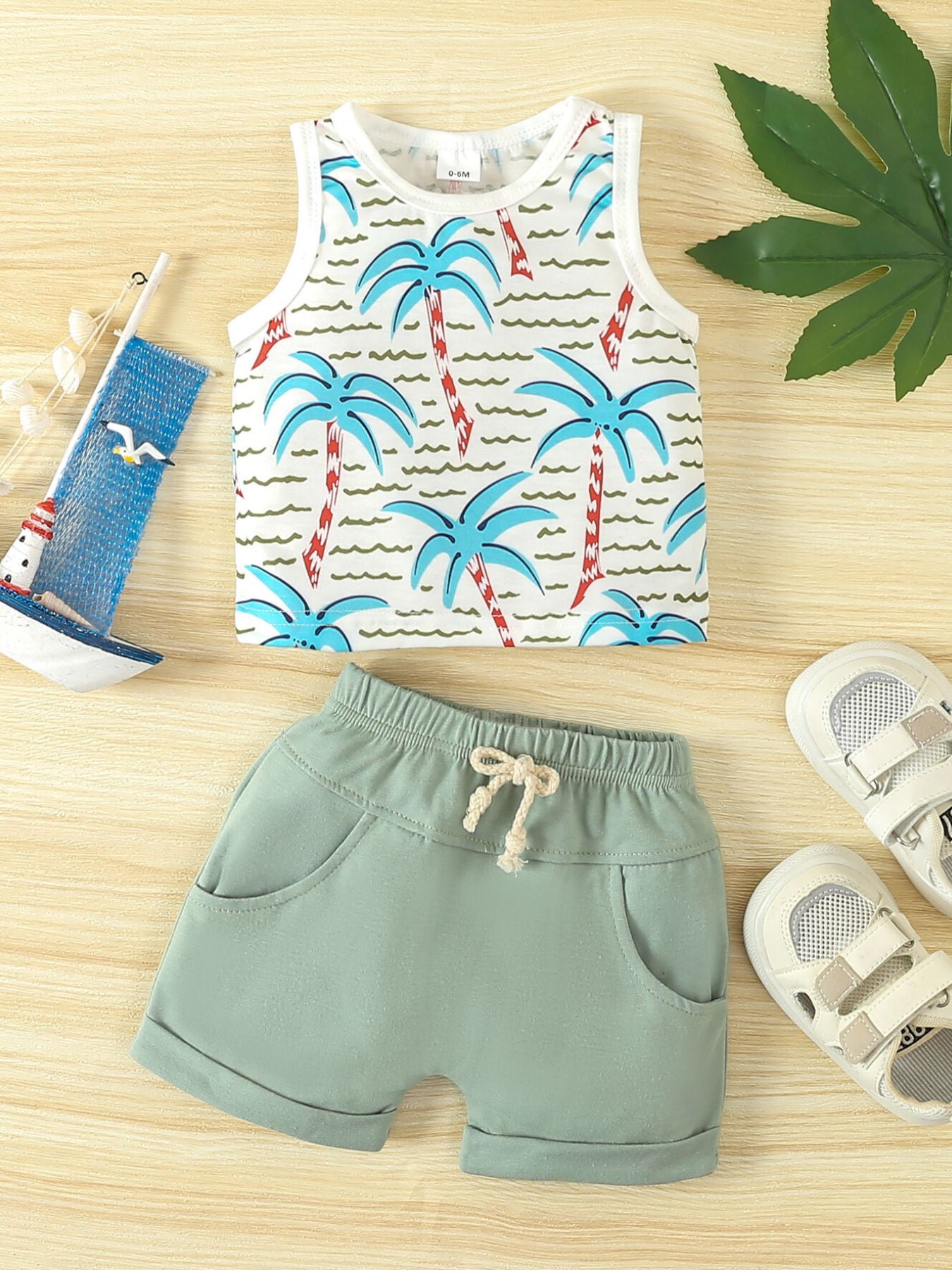 Children's Tropical Palm Print Tank Top & Shorts Set - Little Janey Shop