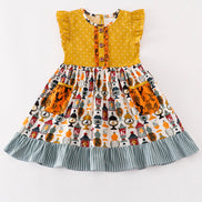 Platinum Yellow halloween dot ruffle pocket dress