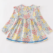 Platinum Blue floral print ruffle girl dress