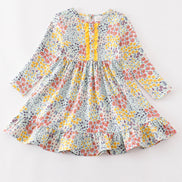Platinum Blue floral print ruffle girl dress