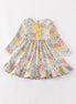 Platinum Blue floral print ruffle girl dress