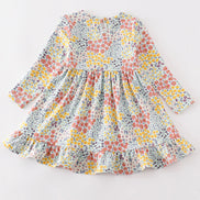 Platinum Blue floral print ruffle girl dress