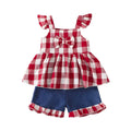 Children's Gingham Bowknot Ruffle Trim Top & Shorts Set - Little Janey Shop