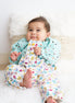 Platinum mint floral print baby girl romper