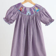 Purple castle hand smocked gingham dress
