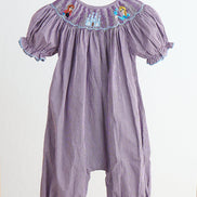 Purple castle hand smocked gingham girl romper