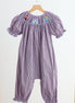 Purple castle hand smocked gingham girl romper