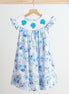 Blue rose hand smocked print dress