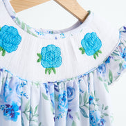 Blue rose hand smocked print dress
