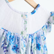 Blue rose hand smocked print dress