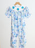 Blue rose hand smocked print girl romper