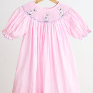 Pink alpaca hand smocked gingham dress