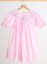 Pink alpaca hand smocked gingham dress