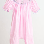 Pink alpaca hand smocked gingham girl romper