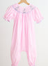 Pink alpaca hand smocked gingham girl romper