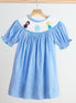Blue snow princess hand smocked gingham dress