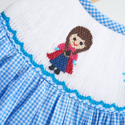 Blue snow princess hand smocked gingham dress