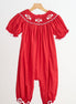 Red candy hand smocked girl romper