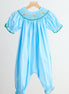 Blue fairy hand smocked gingham girl romper