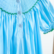 Blue fairy hand smocked gingham girl romper