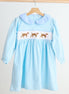 Blue puppy hand smocked stripe dress