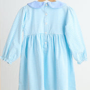 Blue puppy hand smocked stripe dress