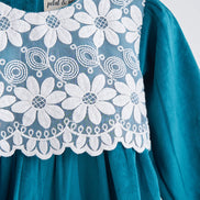 Teal velvet lace girl dress