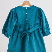 Teal velvet lace girl dress