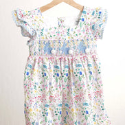 Floral easter bunny hand-smocked dress