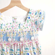 Floral easter bunny hand-smocked dress