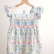Floral easter bunny hand-smocked dress