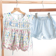 Floral easter bunny hand-smocked girl set