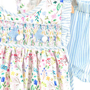 Floral easter bunny hand-smocked girl set