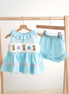 Blue easter bunny egg french knot girl gingham seersucker set