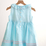 Blue easter bunny egg french knot girl gingham seersucker dress