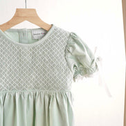 Sage hand-smocked lace girl dress