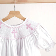 Pink easter cross hand-smocked girl dress