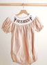 Khaki he is risen hand-smocked girl bubble