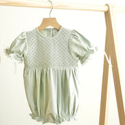 Sage hand-smocked lace girl bubble