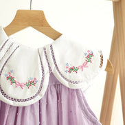 Lavender floral bow embroidery swiss dot girl dress
