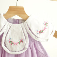 Lavender floral bow embroidery swiss dot girl bubble