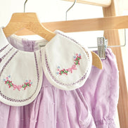 Lavender floral bow embroidery swiss dot girl bloomer set