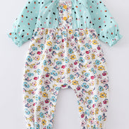 Platinum mint floral print baby girl romper