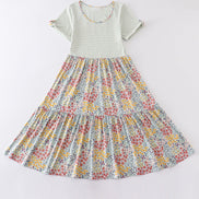 Platinum flroal print stripe tiered dress for adult