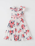 Children's Floral Print Ruffle Trim Bow Pleated Dress - Little Janey Shop