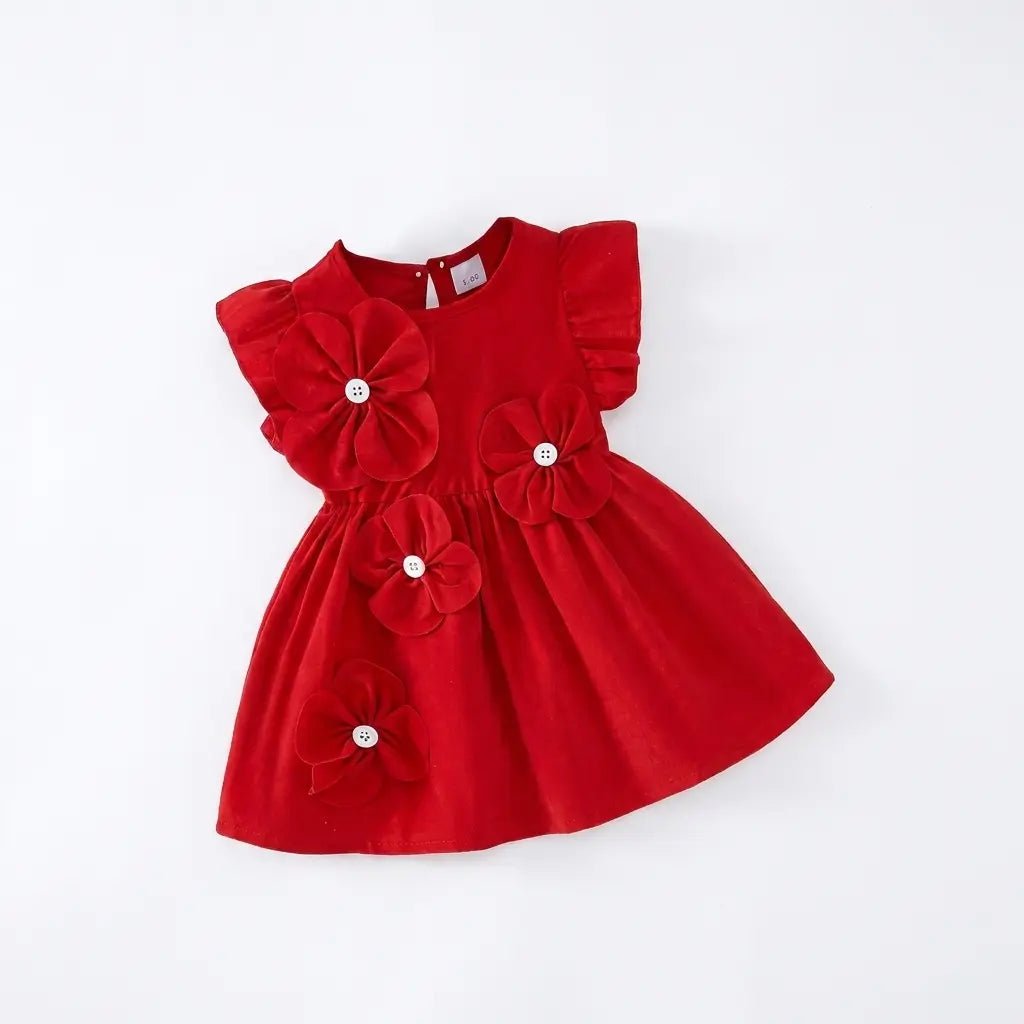 Girls' Flower Ruffle Sleeve Dress – Special Occasions - Little Janey Shop