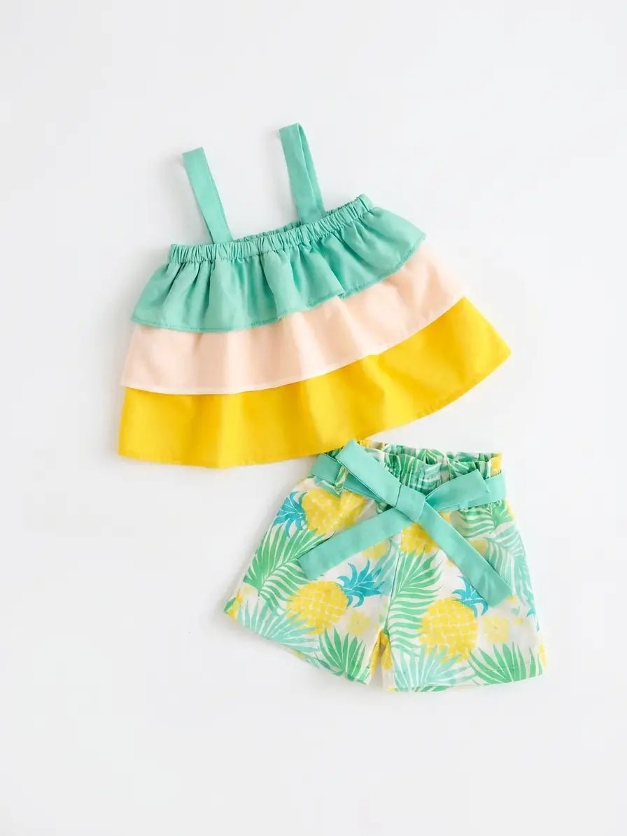 Children's Ruffle Trim Layered Cami Top & Pineapple Print Shorts Set - Little Janey Shop
