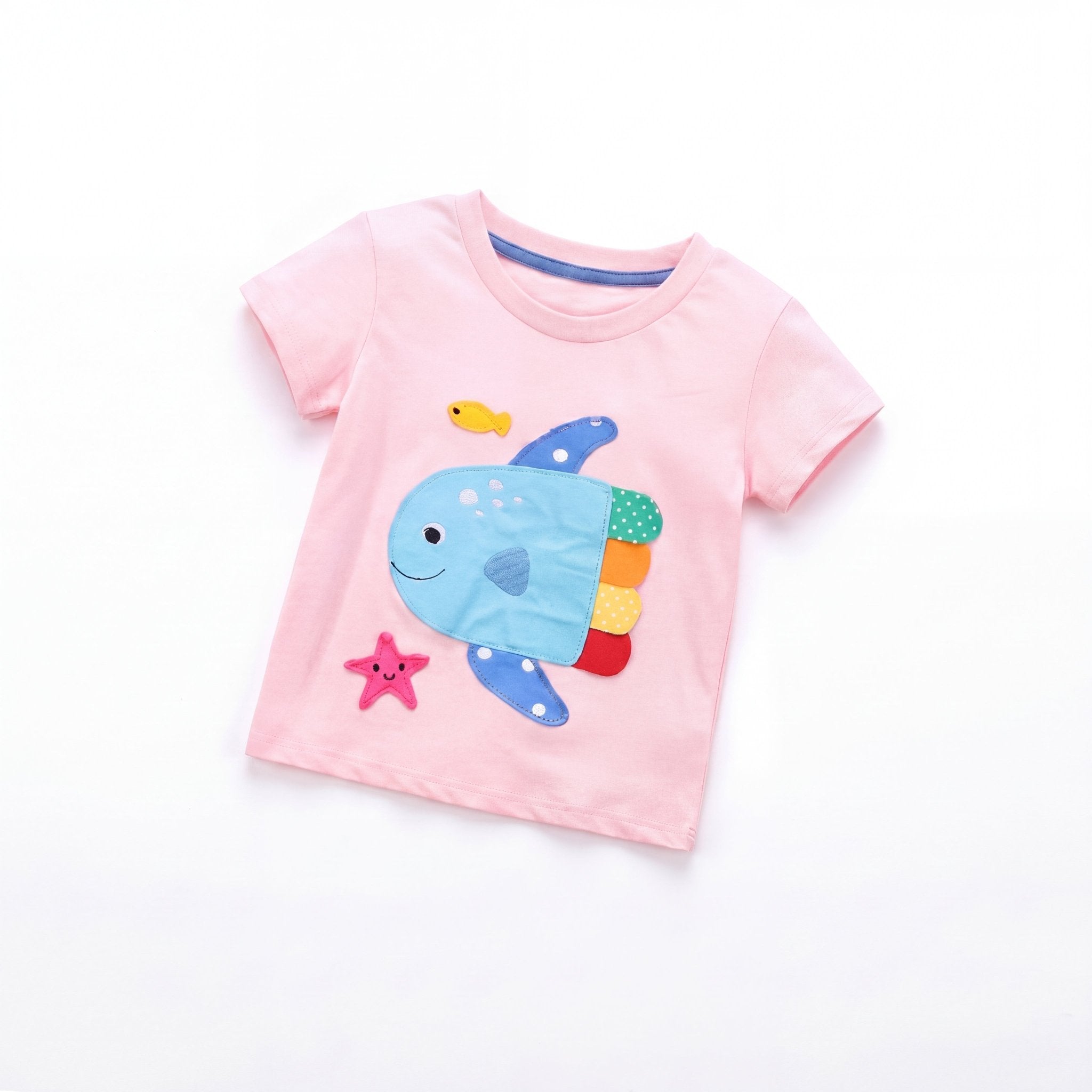 Children's Cartoon Fish Applique Short Sleeve T-Shirt - Little Janey Shop